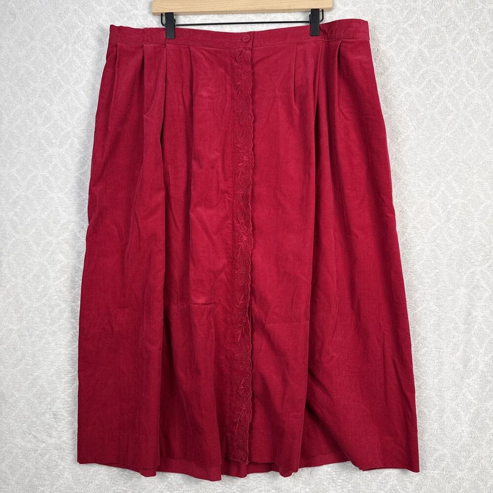 Vtg Susan Bristol Corduroy Midi Skirt 22W Red Pleated Cottagecore Prairie Modest